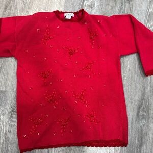 Red Embellished Women's valentines vintage Sweater